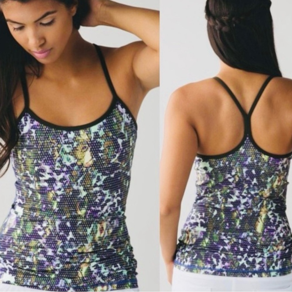Lululemon Power Y Tank *Luon Floral Sport White Multi / Gator Green Size 4